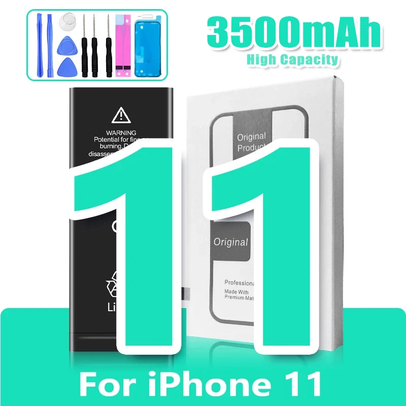 0 Cycle High Capacity Battery For iPhone 11 11Pro 12Pro 12 13 14 13Pro 14Pro Max Mini Phone Bateria + Free Tool Kit