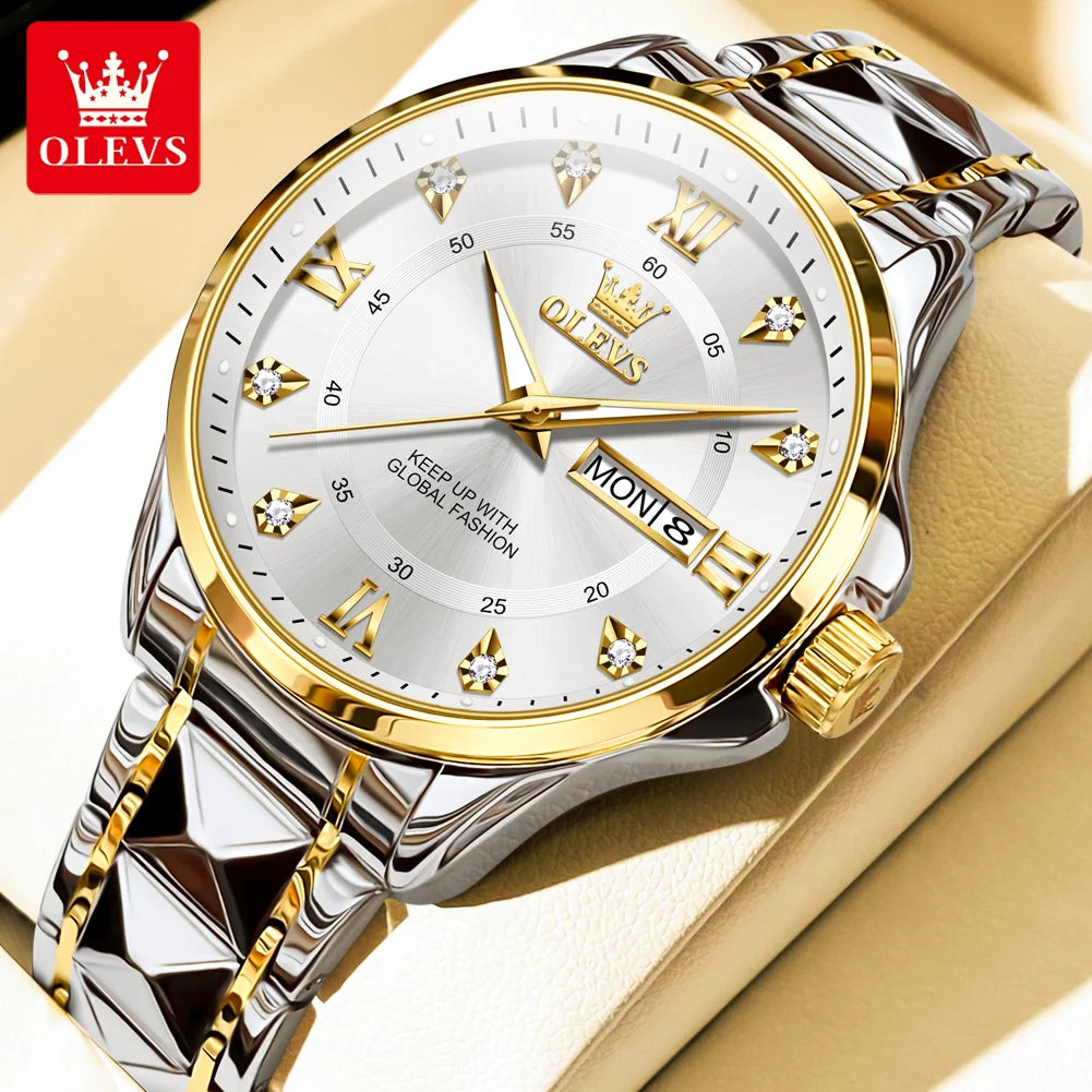 OLEVS 2906 Couple Watch Original Roman Scale Diamond Dial Luxury Quartz Watch For Men Women Rhombus Strap Waterproof Hand Clock
