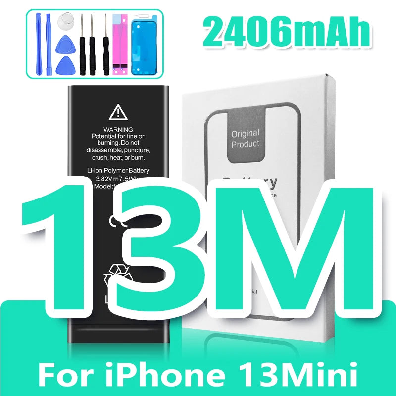 0 Cycle High Capacity Battery For iPhone 11 11Pro 12Pro 12 13 14 13Pro 14Pro Max Mini Phone Bateria + Free Tool Kit