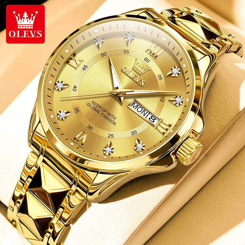 OLEVS 2906 Couple Watch Original Roman Scale Diamond Dial Luxury Quartz Watch For Men Women Rhombus Strap Waterproof Hand Clock