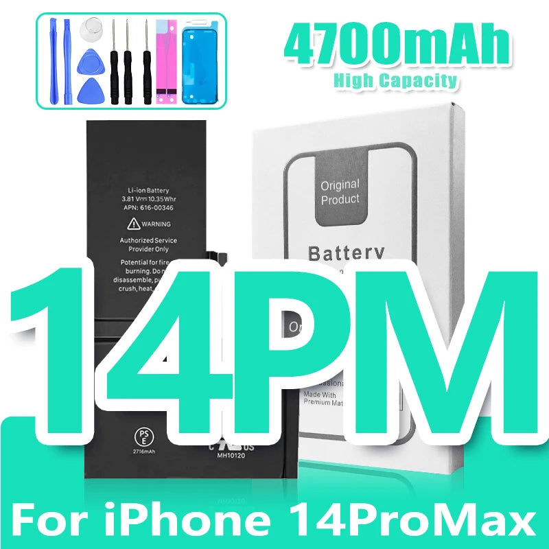 0 Cycle High Capacity Battery For iPhone 11 11Pro 12Pro 12 13 14 13Pro 14Pro Max Mini Phone Bateria + Free Tool Kit