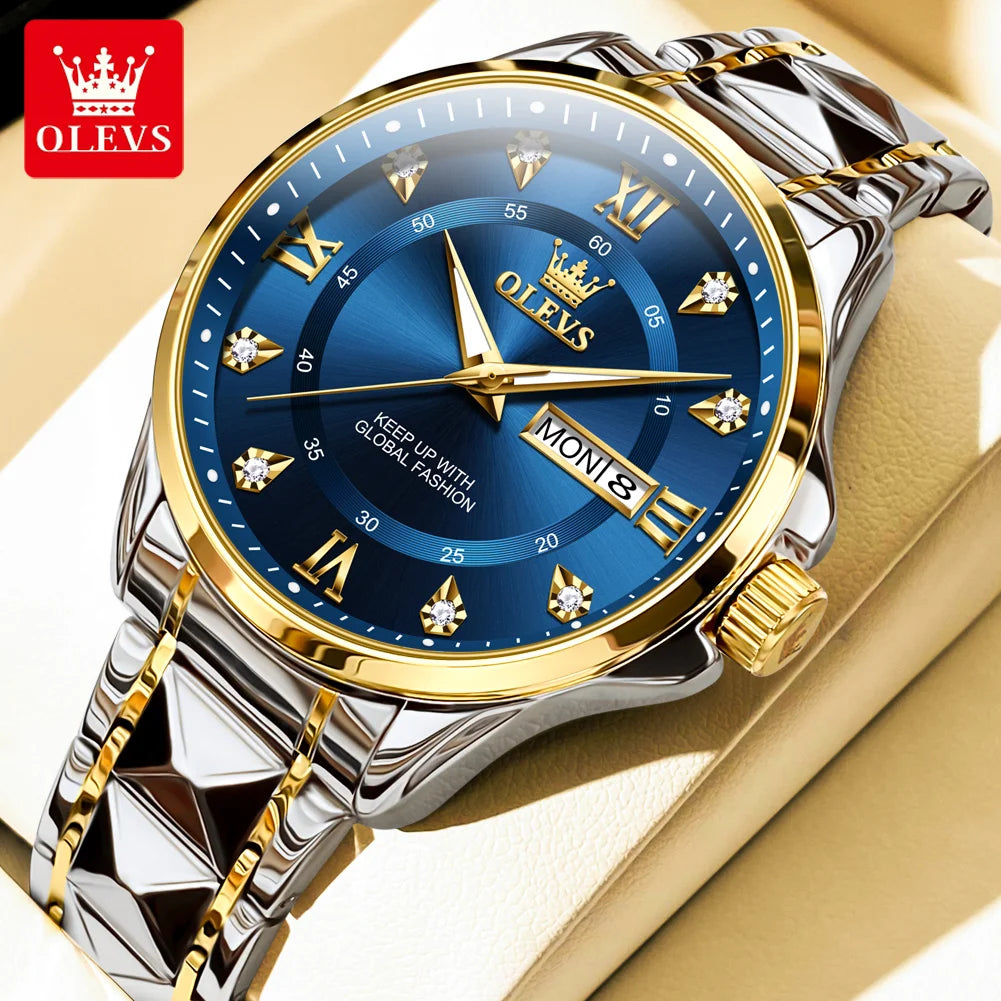 OLEVS 2906 Couple Watch Original Roman Scale Diamond Dial Luxury Quartz Watch For Men Women Rhombus Strap Waterproof Hand Clock