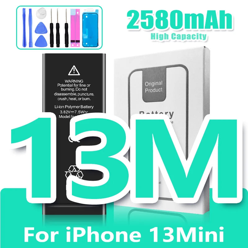 0 Cycle High Capacity Battery For iPhone 11 11Pro 12Pro 12 13 14 13Pro 14Pro Max Mini Phone Bateria + Free Tool Kit