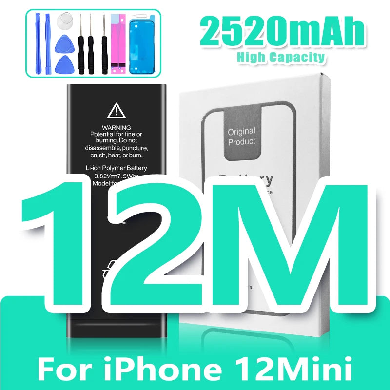 0 Cycle High Capacity Battery For iPhone 11 11Pro 12Pro 12 13 14 13Pro 14Pro Max Mini Phone Bateria + Free Tool Kit